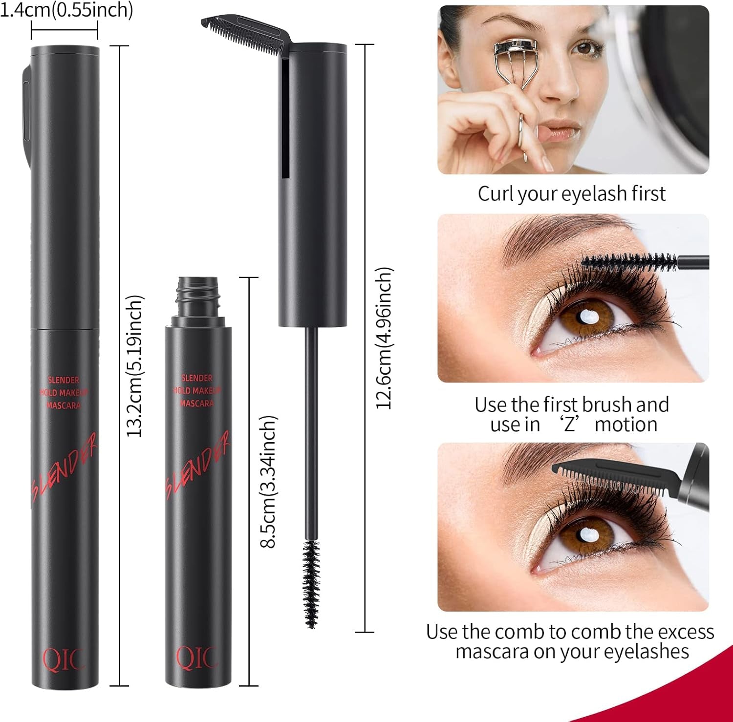 Waterproof Lash Mascara Black Volume and Length with Brush, Voluminous Mascara Thick and Smudge Proof Volume Curling Long Lasting Eye Makeup