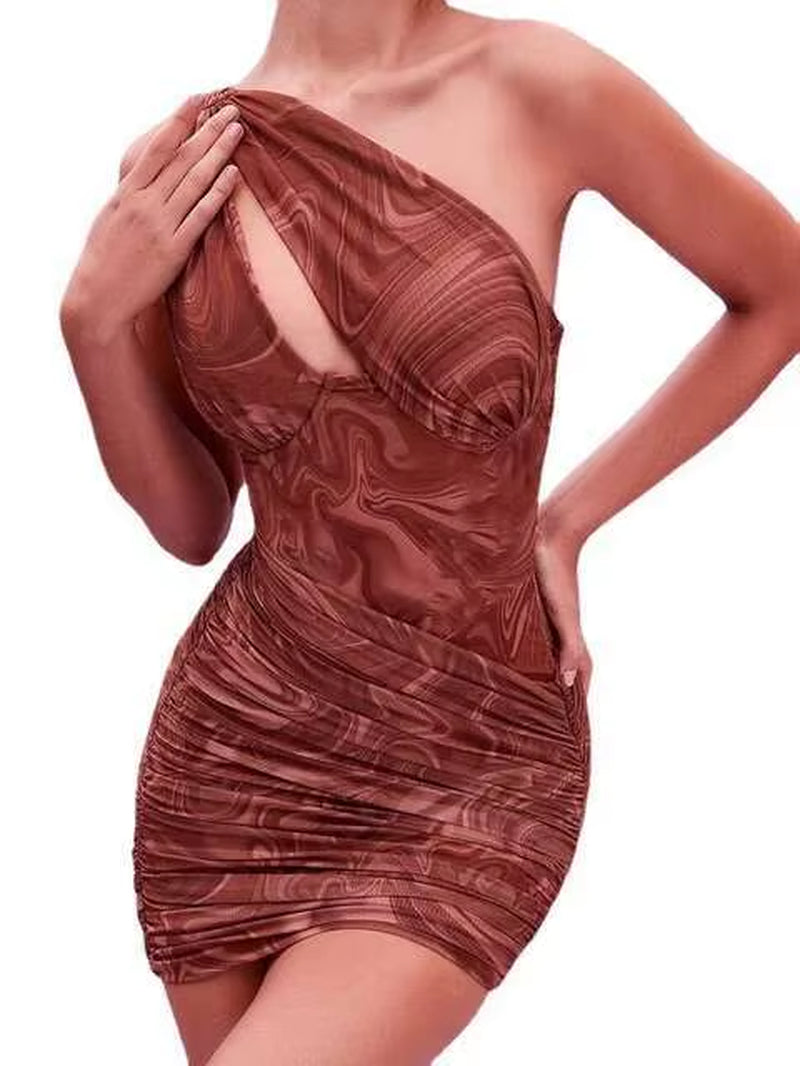 One Shoulder Mesh Sexy Bodycon Dresses Women 2021 White Pleated Mini Summer Dress Vestidos Elegant Club Party Dresses
