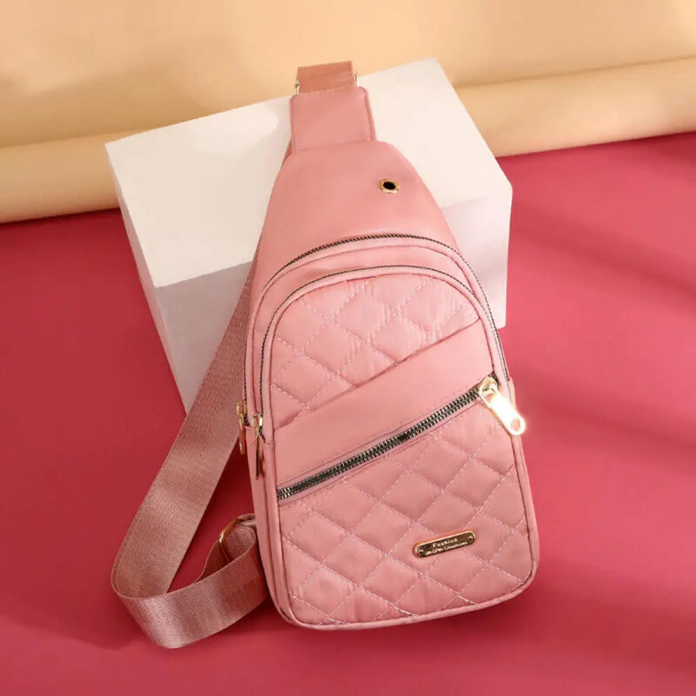 Women'S Embroidery Rhombus Chest Bag Multi-Layer Large-Capacity Single-Shoulder Diagonal Bag Casual Rhombus Chest Handbag 2024
