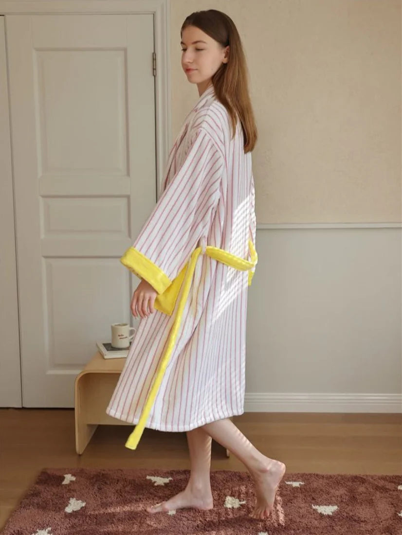 Ultra Soft Whimsical Stripe Bathrobe - 100% Organic Long-Stapled Cotton