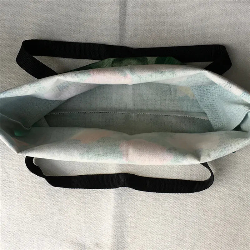 SY0114 Cute Black Cat Print Women Handbags Casual Totes Large Capacity Reusable Shopping Bags School Shoulder Book Storage Bag