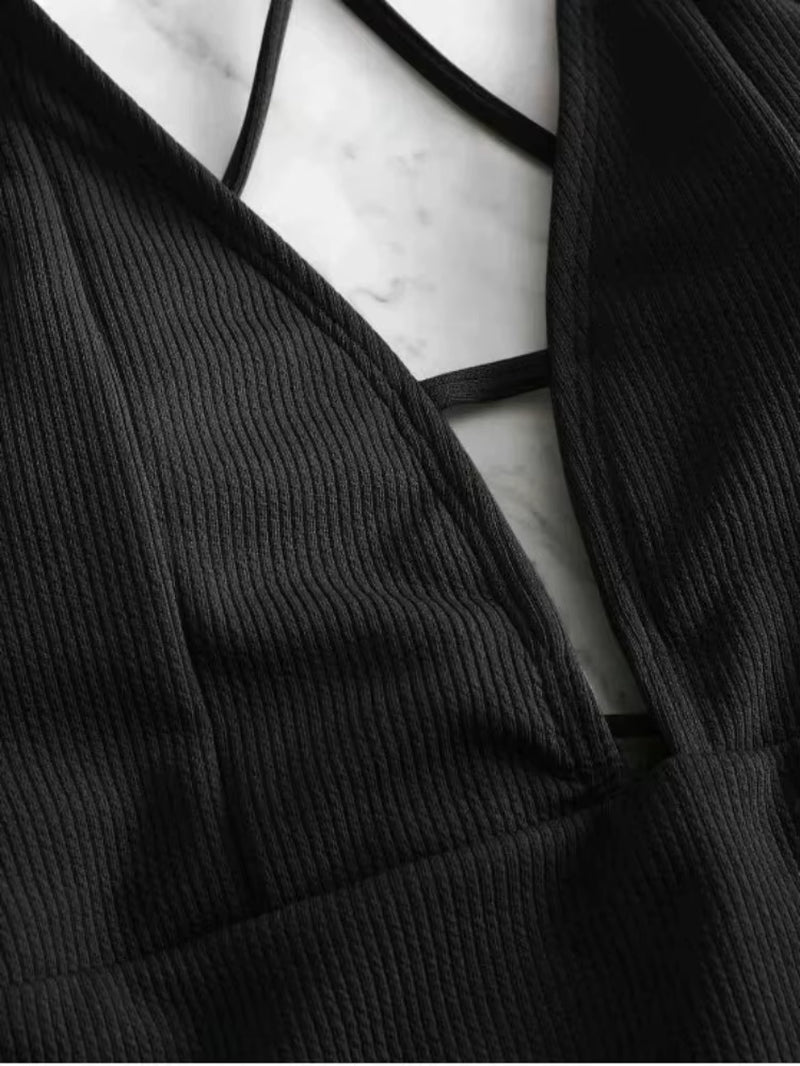 2024 Sexy Halter Solid Women Swimwear Blue High Cut Out One Piece Swimsuit Backless Thong Swim Suit Female Bathing Suit Monokini