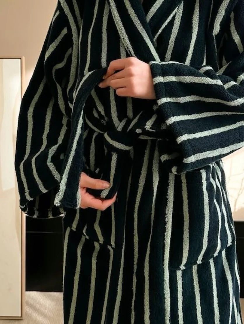 Ultra Soft Retro Stripe Bathrobe - 100% Organic Long-Stapled Cotton