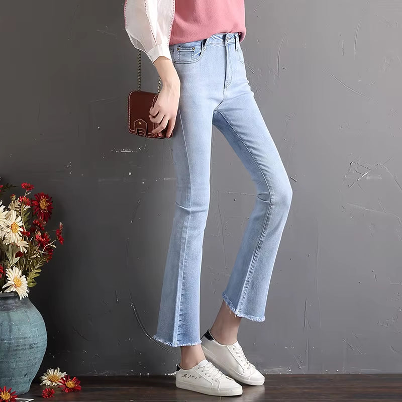 5XL Women Baggy Black Jeans Denim New Solid Wash Skinny Womens High Waist Trousers Streetwear Fashionable Bell Bottom Soft Ins