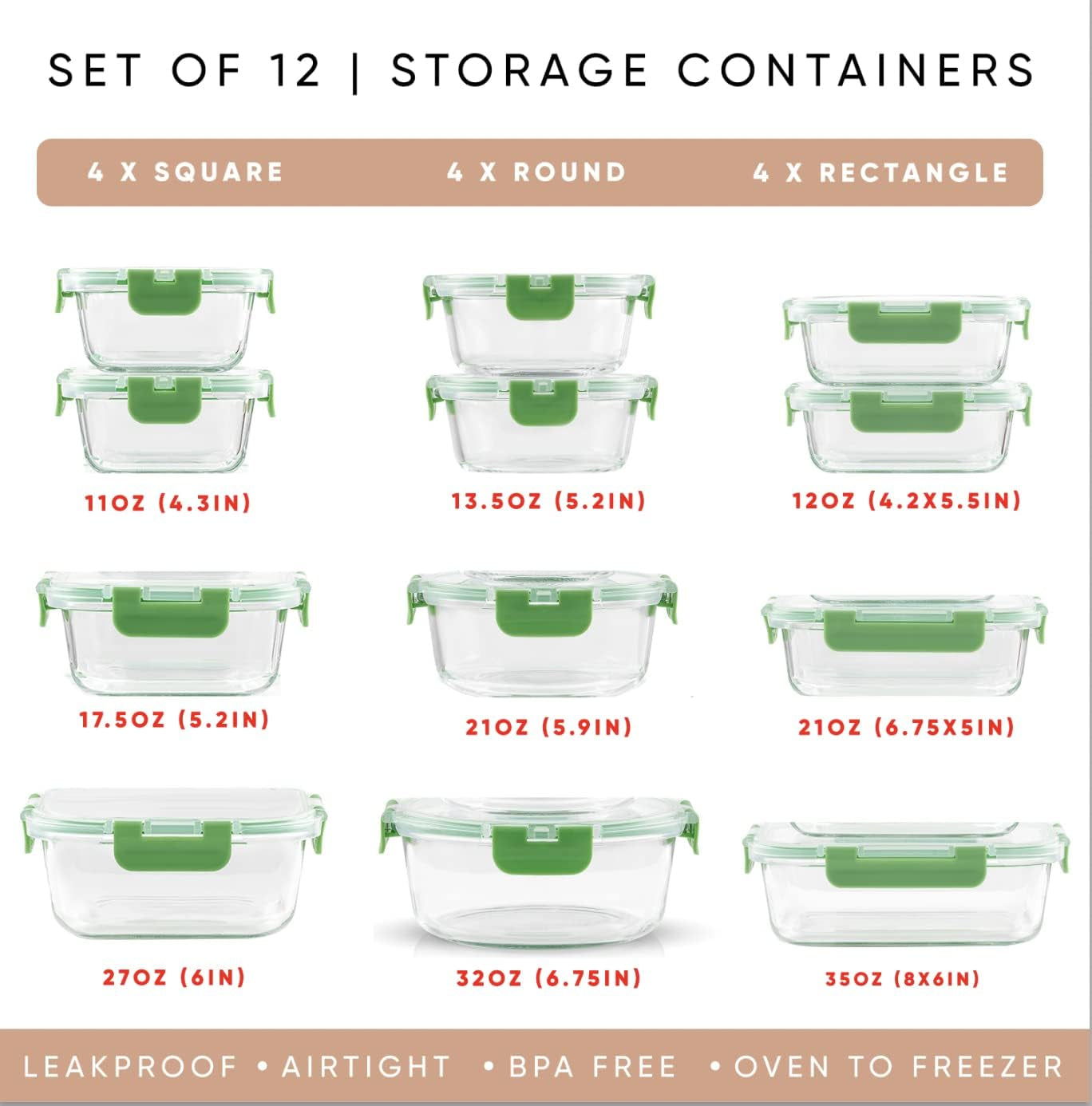 Joyful 24Pc Borosilicate Glass Storage Containers with Lids. 12 Airtight, Freezer Safe Food Storage Containers, Pantry Kitchen Storage Containers, Glass Meal Prep Container for Lunch