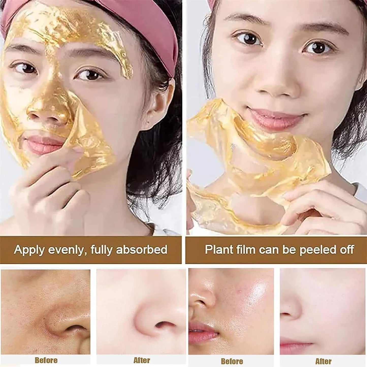 2Pcs Huasurv Gold Mask,Chinese Golden Peel off Mask,Retinol Snake Venom Gold Mask,Gold Foil Peel off Anti-Wrinkle Face Mask for Reduces Blackheads Cleans Pores
