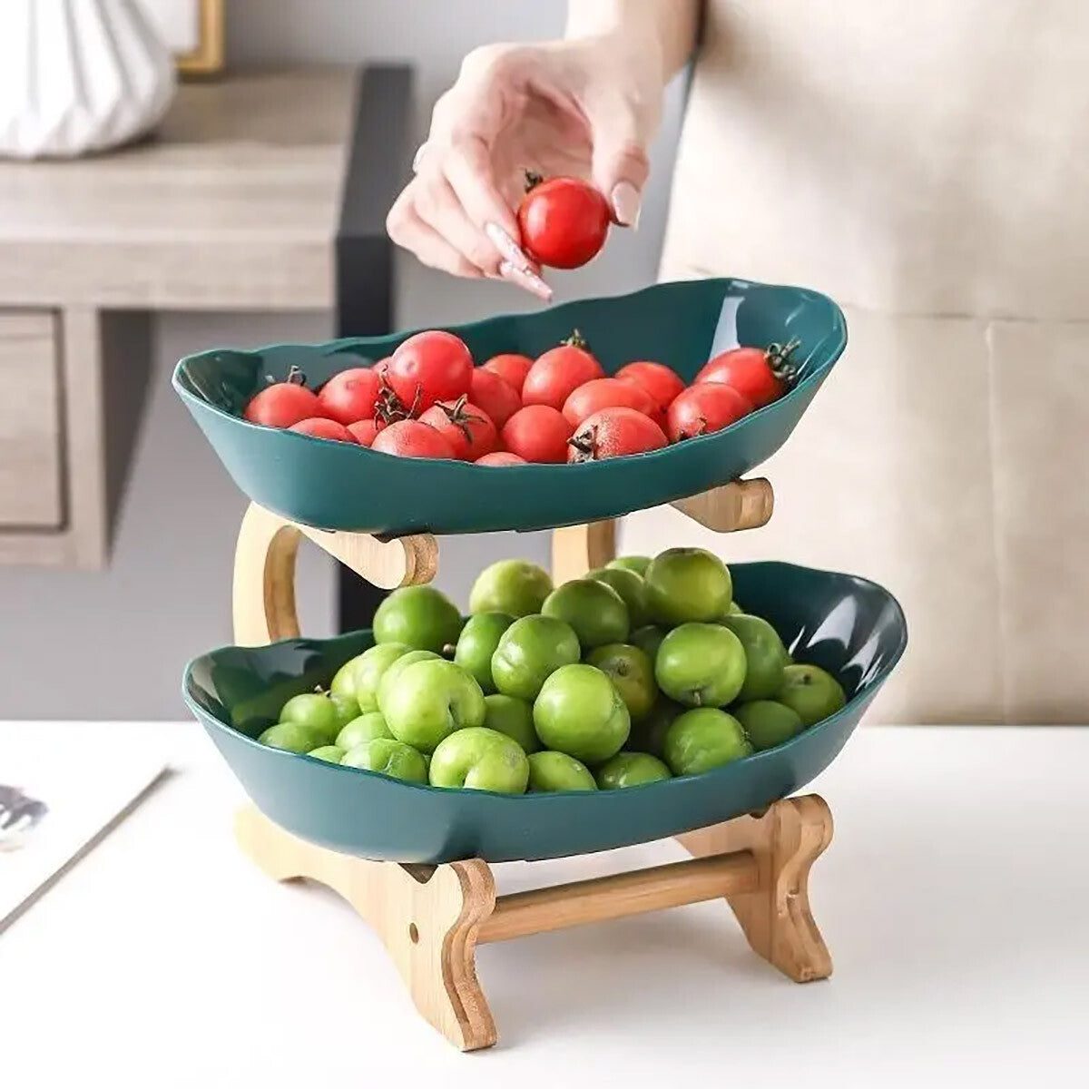 Modern Multi Layer Bamboo Fruit Snack Plate Rack Creative Storage Plate Holder