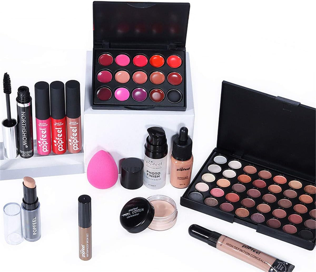 24Pcs Make-Up Cosmetic All in One Set Multi-Purpose Beauty Kit with Gift Bag - Highly Pigmented Makeup Palette Combination Lip Face Eyebrow Eye Make up Brush Items for Essential Starter #01