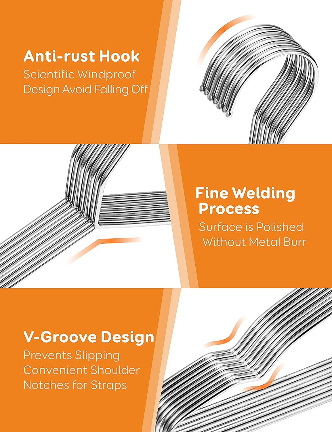 Baby Hangers, 50 Pack Stainless Steel 12.6 Inch Heavy Duty Non-Slip Space Saving Coat Hangers for Kids Children Toddler Clothes