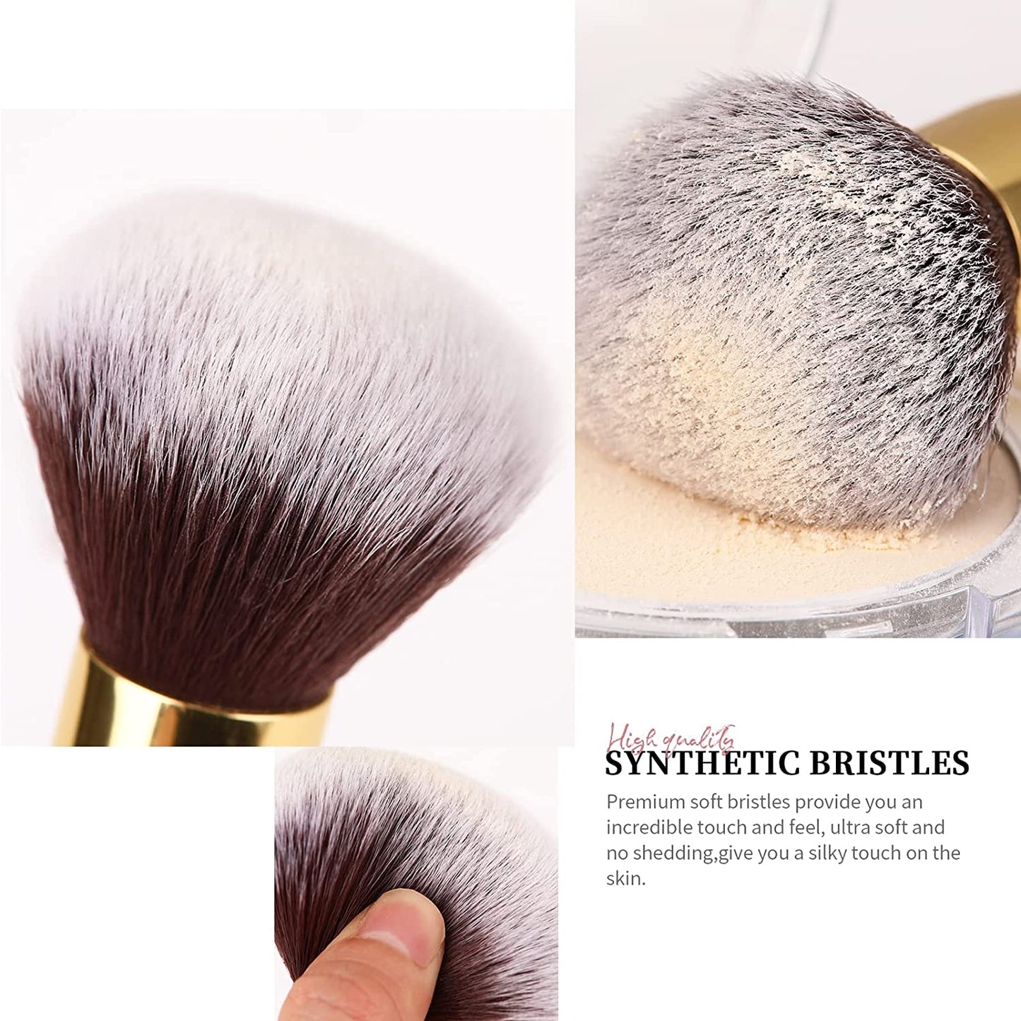 Makeup Brushes Duo End Foundation Powder Buffer and Contour Synthetic Cosmetic Tools 2Pcs Gold