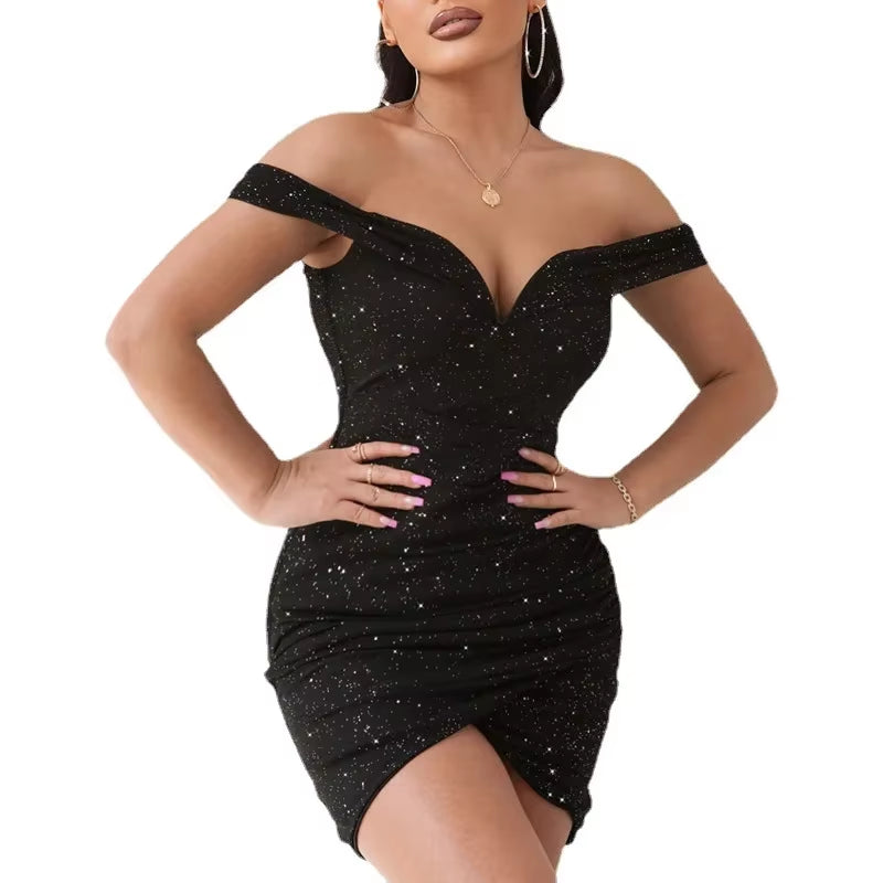 Sexy V-Neck One Shoulder Mini Dress Party Women'S Sleeveless Skirt High Slit Short Skirt Summer Fashion Elegant Lady