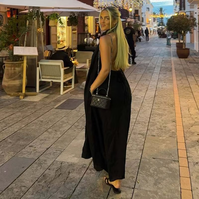 Dresses Summer Women'S 2025 New Neck-Hanging Elegant Long Holiday Dress Women Street Chic Youth Loose Fashion Dress