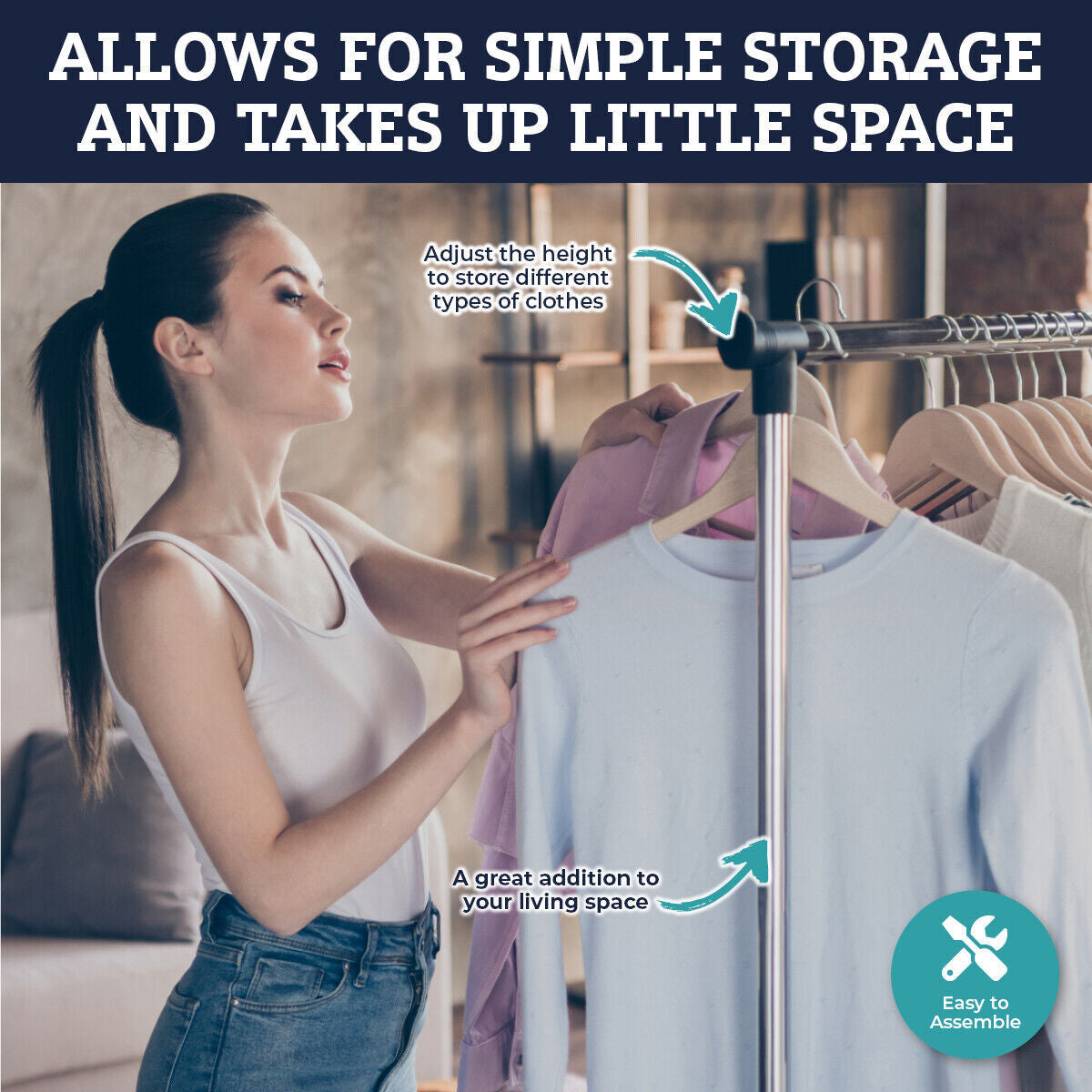 2 Tier Garment Rack Adjustable Height Lockable Castors 80-160Cm Home Master®