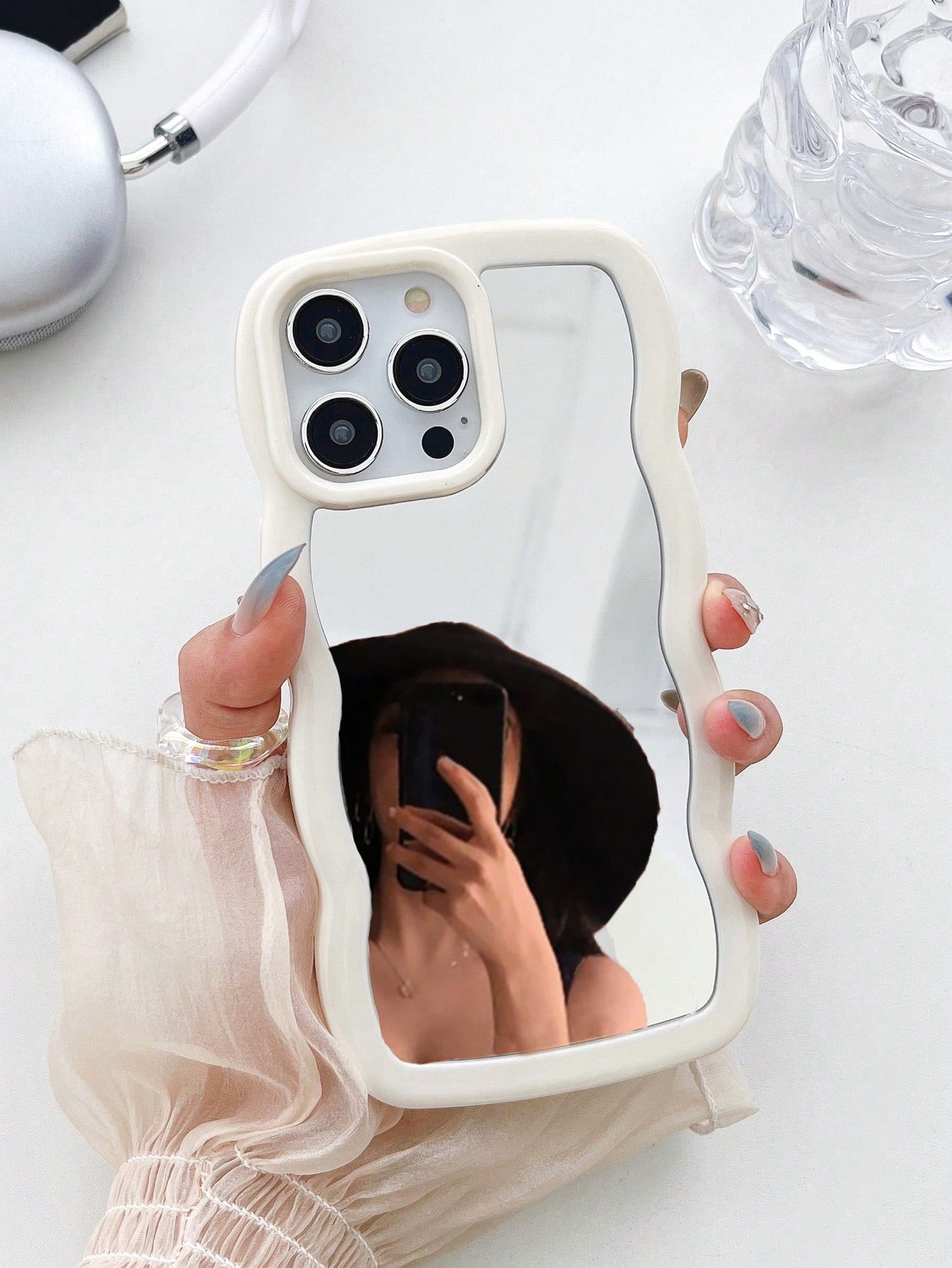 Acrylic Wavy Mirror Phone Case Compatible with Iphone 17 Pro Max/17 Pro/17 Air/17/16 Pro Max/16/16 Pro/16 Plus/15/15 Pro/15 Pro Max/11/12/13/14 Pro Max/Xs/Xr/11 Pro/11 Pro Max/12 Pro/12 Pro Max/13 Pro/13 Pro Max/7 Plus/14 Pro/14 Pro Max/14 Plus/7 Plus/8 Plus/8/Se2, Thick Shockproof Hard Shell