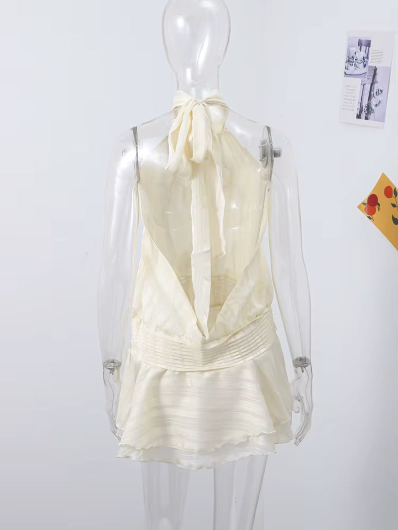 Sexy Halter Ruffles Mini Dress Women Lace up Sleeveless Backless Beach Party Dresses 2025 Summer Fashion Vacation Lady Robe