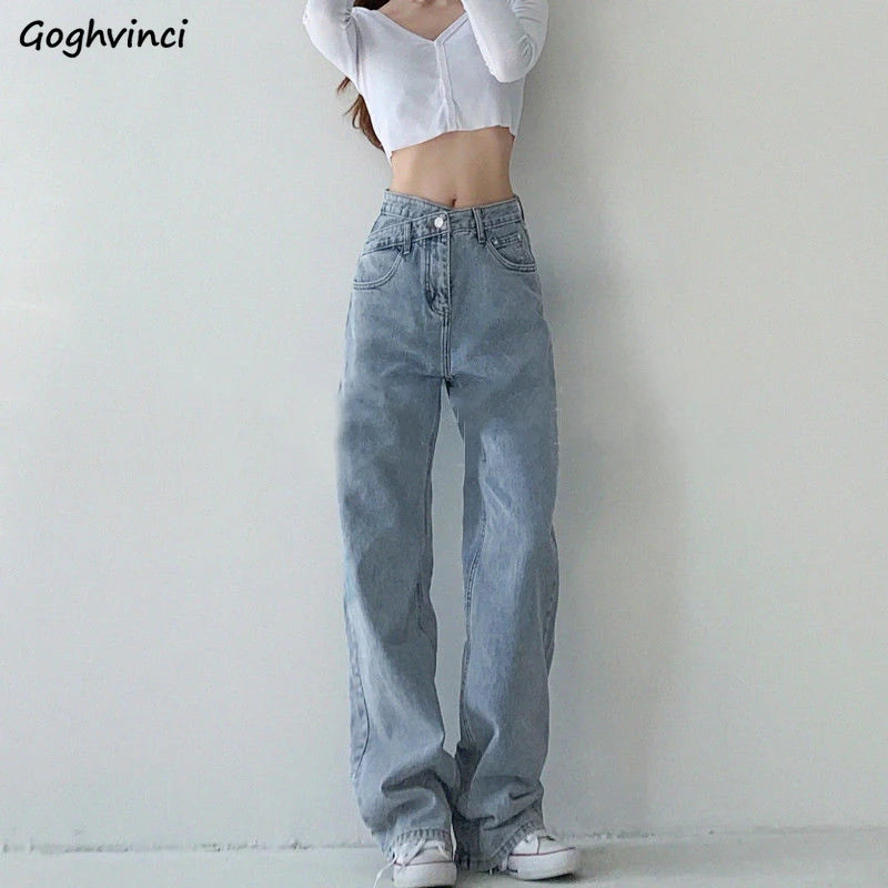High Waist Jeans Women Loose Solid Mopping Simple Street Denim Trousers Girls Trendy Designed All-Match Young Lady Stylish Ins