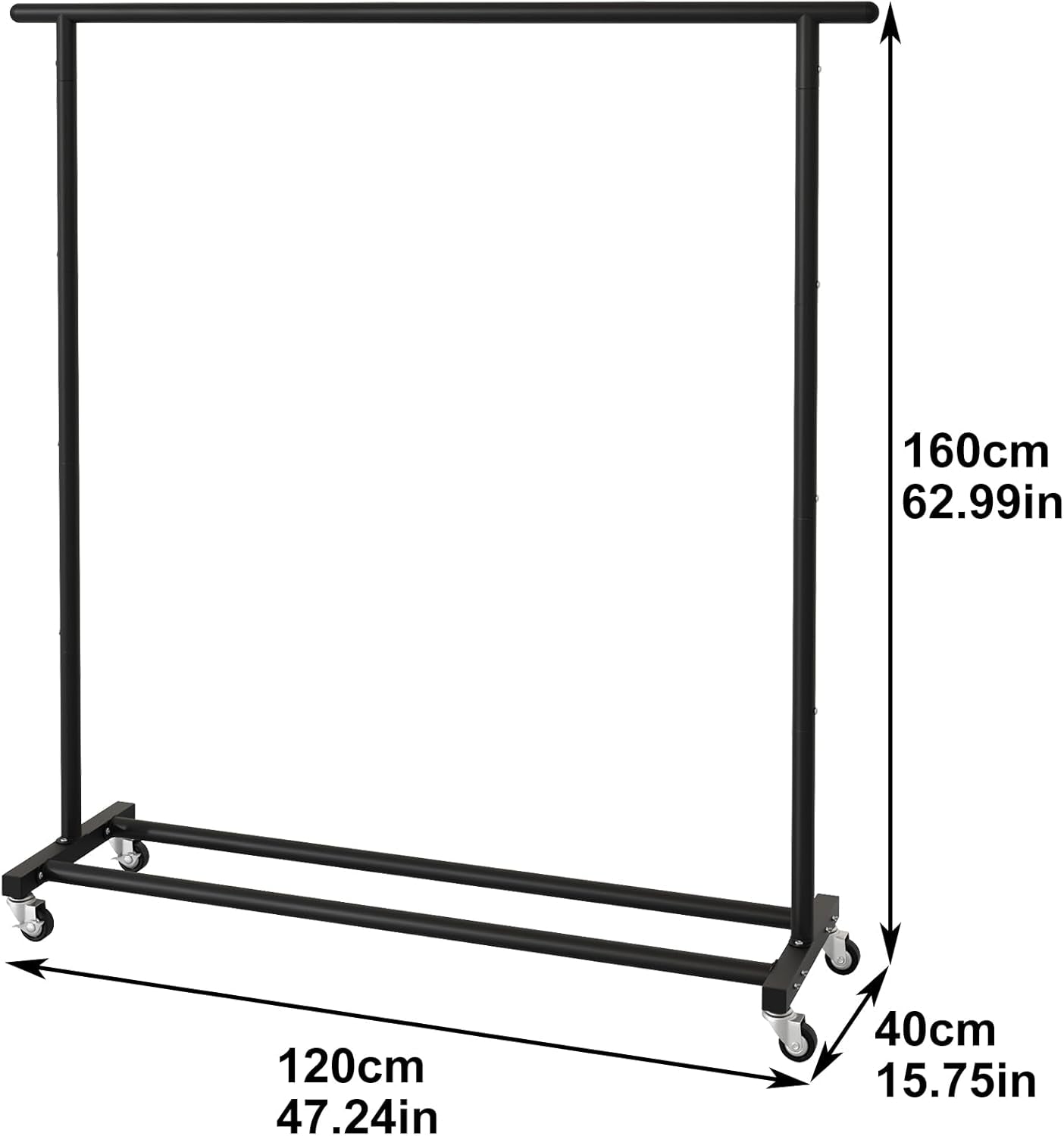 Clothing Rack Clothes Rack Standard Rod Simple Rolling Metal Garment Rack Organizer Freestanding Hanger with Wheels,Black