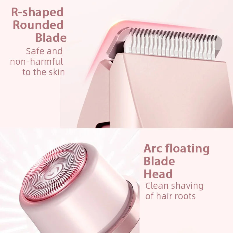 Dual Head Hair Removal for Women Portable Float Blade R-Shaped Head Wet Dry Use Waterproof Painless Facial Trimmer Body Epilator