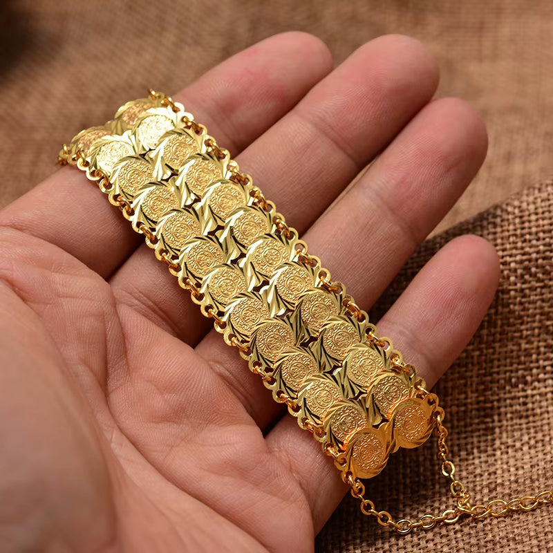 Gold Color Coins Bangles&Bracelets for Women Men Money Coin Bracelet Islamic Muslim Arab Middle Eastern Jewelry African Gifts