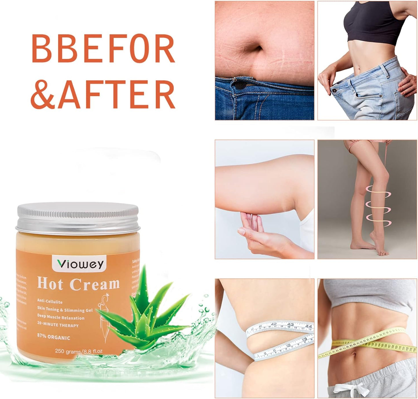 Hot Massage Cream, Cellulite Hot Cream, Body Slimming Firming Fat Burner for Tightening Skin Weight Loss Body Shaper, 8.8 Ounce