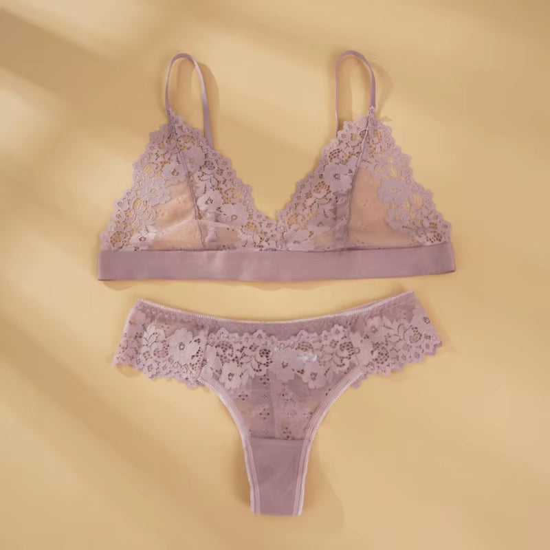Full Lace Lingerie Set Sexy Women'S Underwear Transparent Short Ultra-Thin No Wire Push up Sexy Bra Brief Sets Exotic Intimate