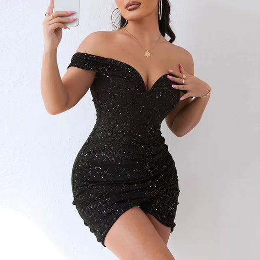 Sexy V-Neck One Shoulder Mini Dress Party Women'S Sleeveless Skirt High Slit Short Skirt Summer Fashion Elegant Lady