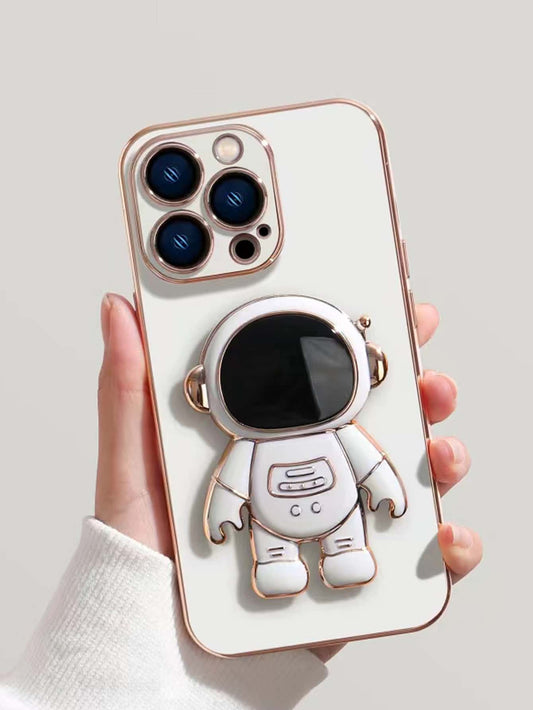 1Pc 6D Plated Tpu and 1Pc Plated Astronaut Holder, Anti-Fall Phone Case, Compatible with Apple, Samsung, Xiaomi, Huawei, Oppo Phones