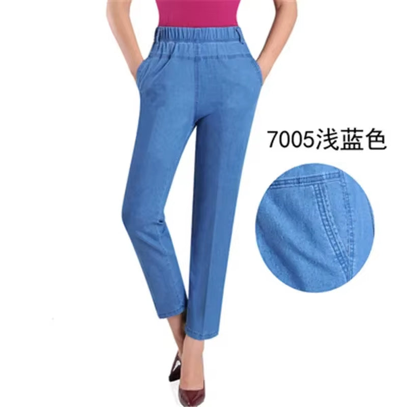 L-5XL Jeans Female Spring Summer New Embroidery Nine Denim Pants Slim High Waist Elasticity Casual Women Cowboy Pants H450