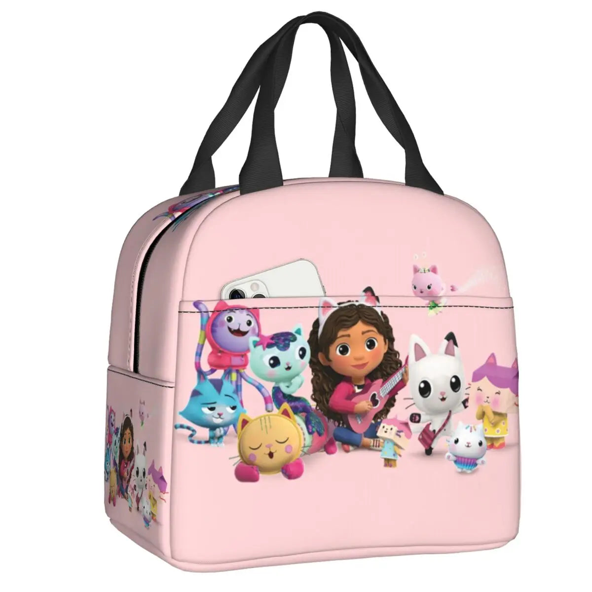 Custom Gabbys Dollhouse Portable Lunch Box Women Waterproof Cartoon Kitten Cats Thermal Cooler Food Insulated Lunch Bag