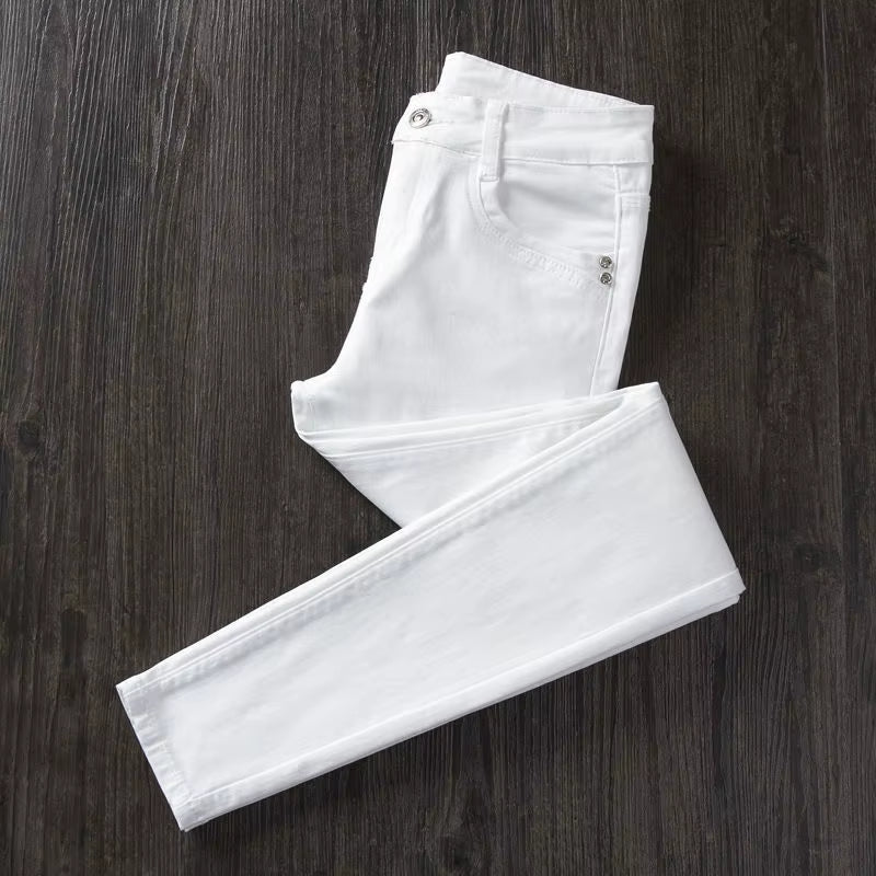 White Jeans Woman High Waist Jean Femme 2021 Spring Summer Autumn Wild Tight Elasticity Pencil Denim Pants Mom Jeans Mujer 364