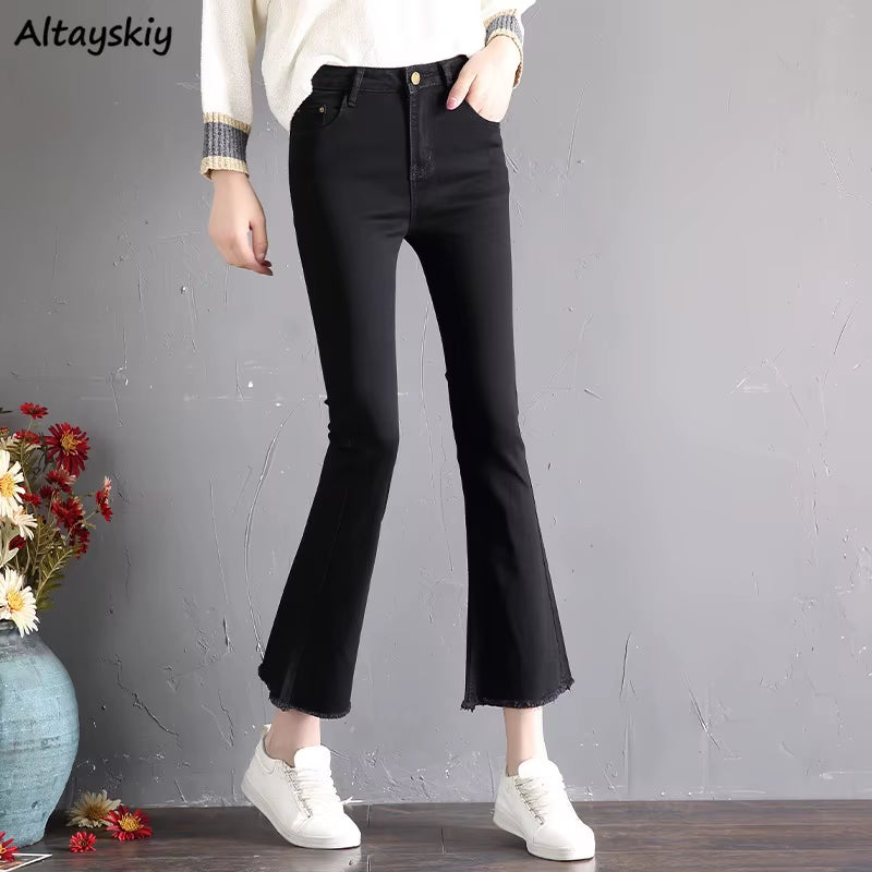 5XL Women Baggy Black Jeans Denim New Solid Wash Skinny Womens High Waist Trousers Streetwear Fashionable Bell Bottom Soft Ins