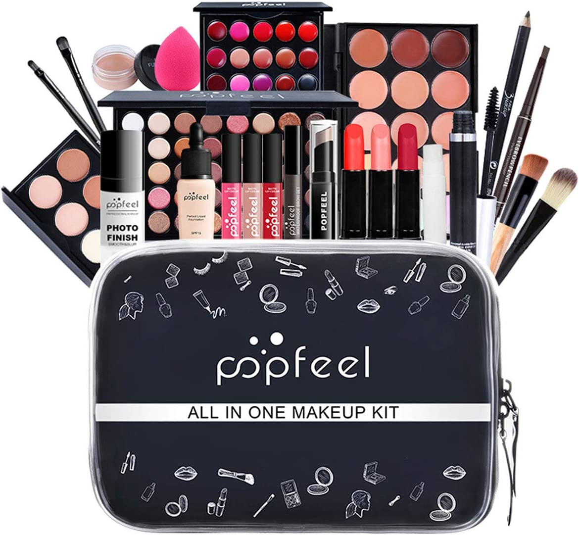 24Pcs Make-Up Cosmetic All in One Set Multi-Purpose Beauty Kit with Gift Bag - Highly Pigmented Makeup Palette Combination Lip Face Eyebrow Eye Make up Brush Items for Essential Starter #01