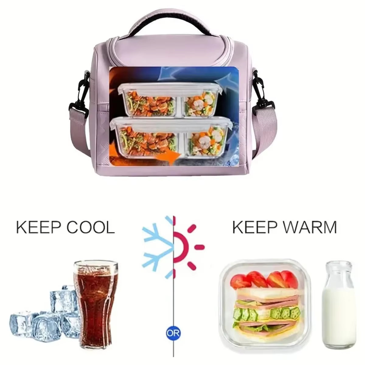Portable Lunch Bag Food Thermal Box Durable Waterproof Office Cooler Lunch Box with Shoulder Strap Picnic Bag for Couples Unisex
