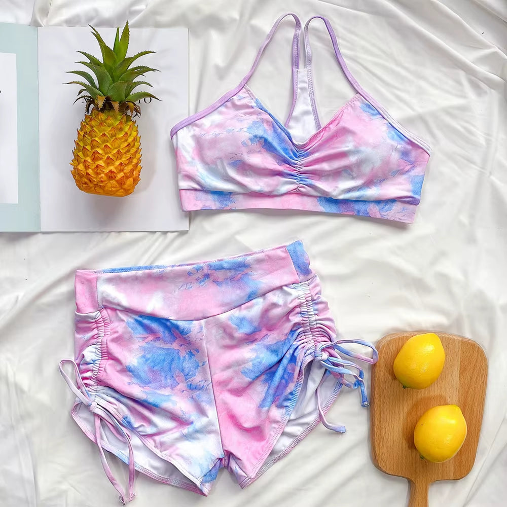 New Women Seamless Yoga Set Fitness Sports Suits Gym Clothing Push up 2 Pieces Bra+Gym Short Pants Female Running Workout Pants