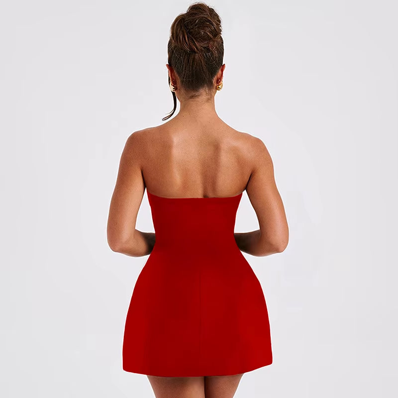 Sexy A-Line Dress Women'S Summer New Solid Sexy Sleeveless off Shoulder Bodycon Dresses Fashion Elegant Club Party Lady Dresses