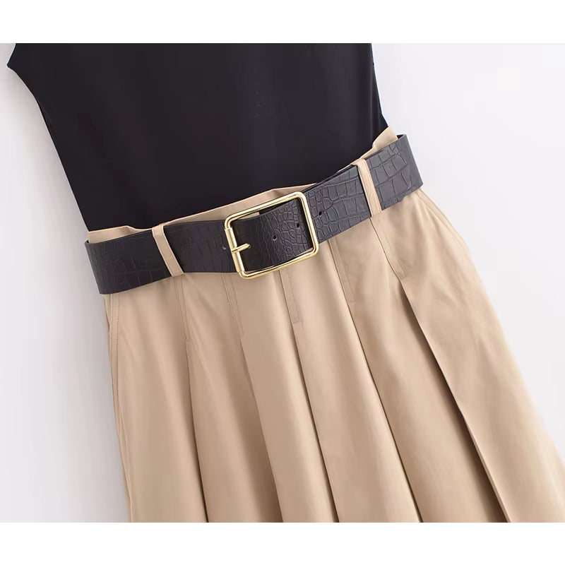 2025 Woman Dresses Belt Pleated Midi Dress Women Sleeveless Summer Dress Woman Knitted Party Dresses for Women Sundress