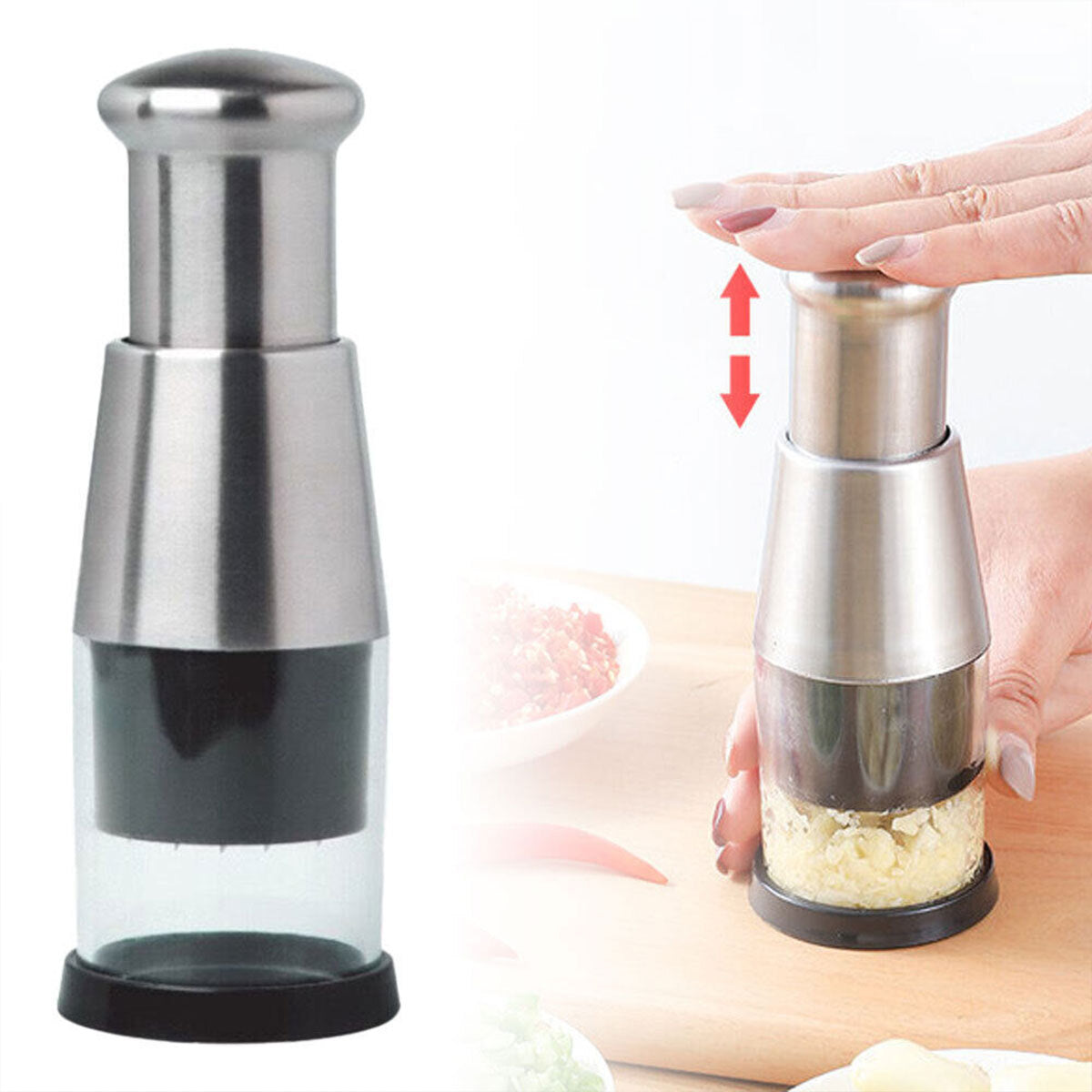 304 Stainless Steel Manual Garlic Press Crusher Mincer Heavy Duty Kitchen Tool