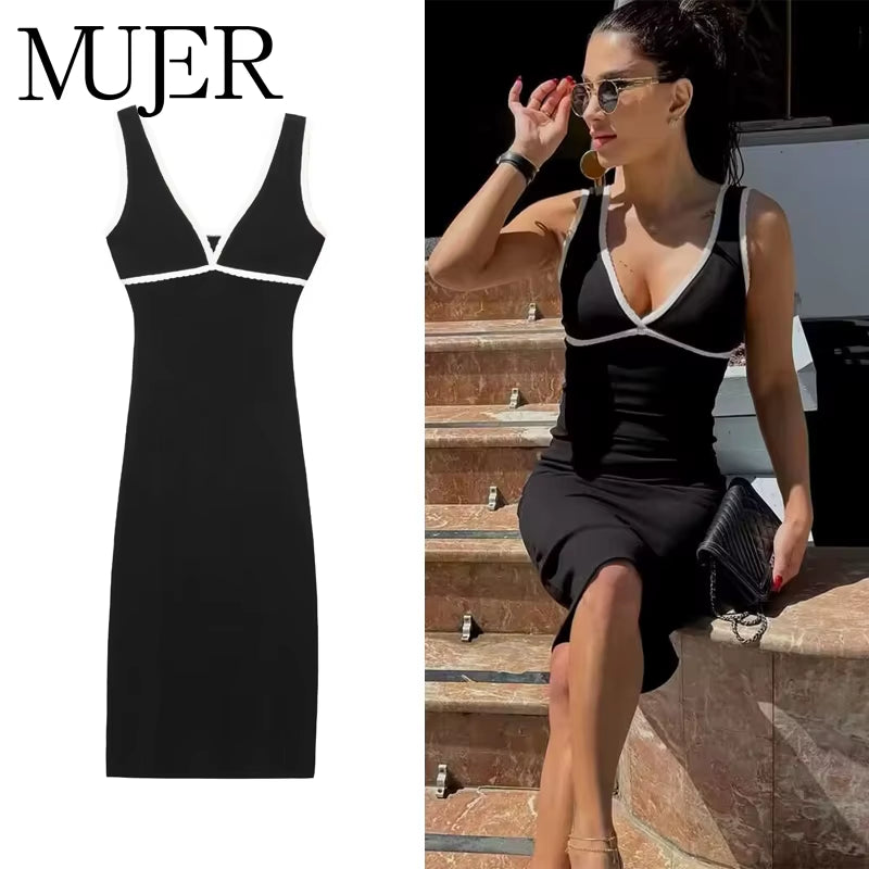 2025 Knitted Slip Dresses for Women Black Backless Women'S Summer Dress Holiday Beach Midi Dress Woman Sexy Party Dresses