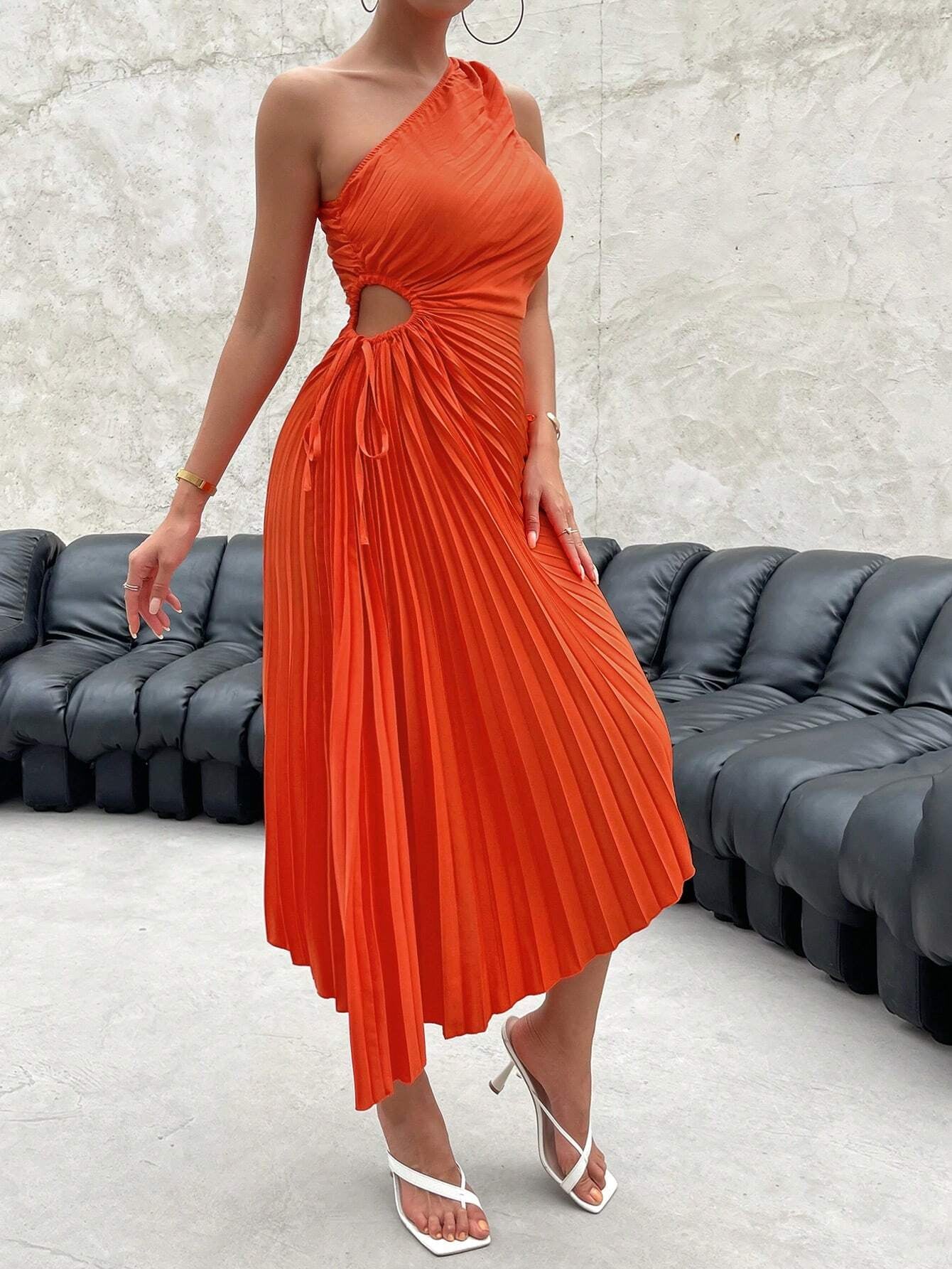 Firerie Women Summer Casual Holiday Elegant Music Festival Tie-Dye Tie Dye Print Hollow Ruffle Hem Dress Hawaii